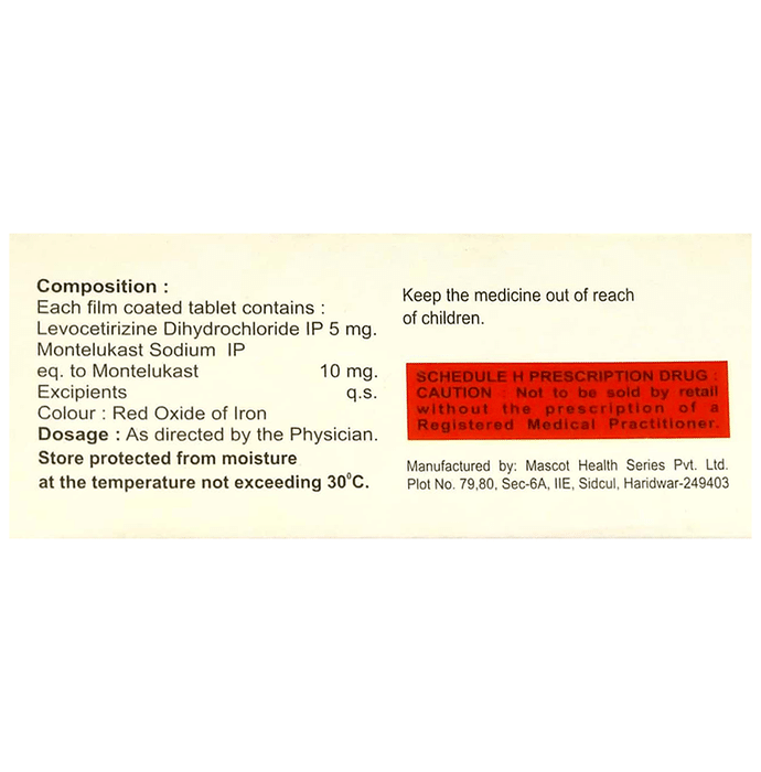 Cetrekast Tablet    Levocetirizine 5mg + Montelukast 10mg