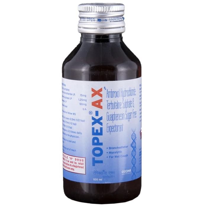 Topex-AX Expectorant Sugar Free    Ambroxol 15mg/5ml + Guaifenesin 50mg/5ml + Terbutaline 1.5mg/5ml