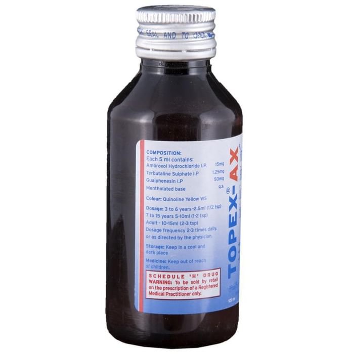 Topex-AX Expectorant Sugar Free    Ambroxol 15mg/5ml + Guaifenesin 50mg/5ml + Terbutaline 1.5mg/5ml