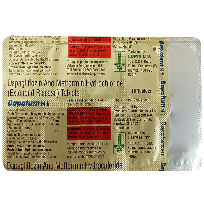 Dapaturn M 5 Tablet ER    Dapagliflozin 5mg + Metformin 500mg