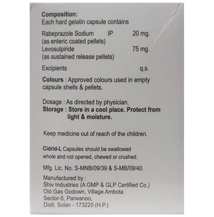 Cidrid-L Capsule SR    Levosulpiride 75mg + Rabeprazole 20mg