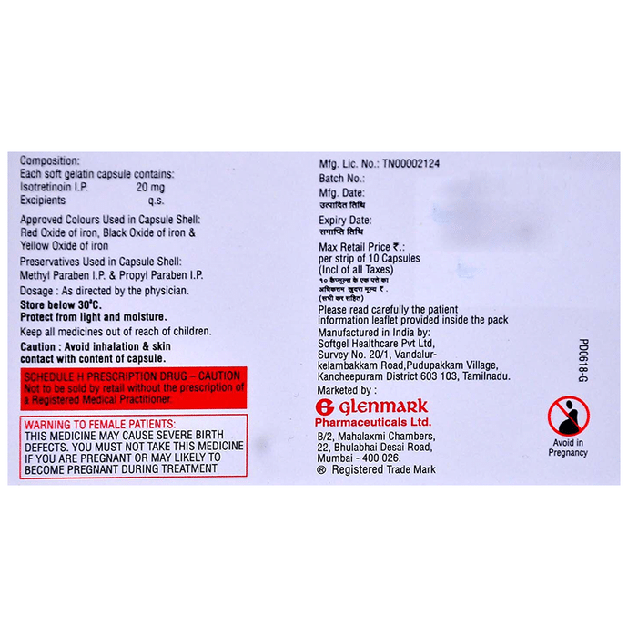 D Acne I 20 Capsule    Isotretinoin 20mg