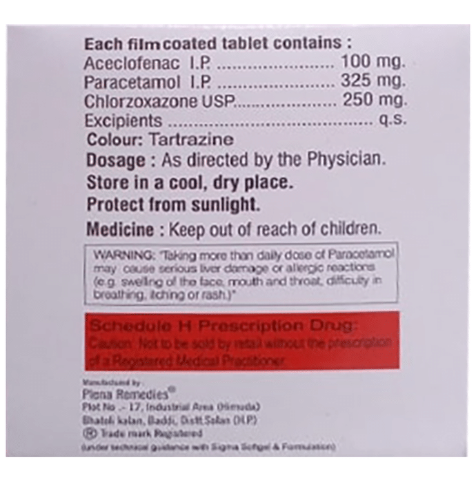 Rocefen-MR Tablet    Aceclofenac 100mg + Paracetamol 325mg + Chlorzoxazone 250mg