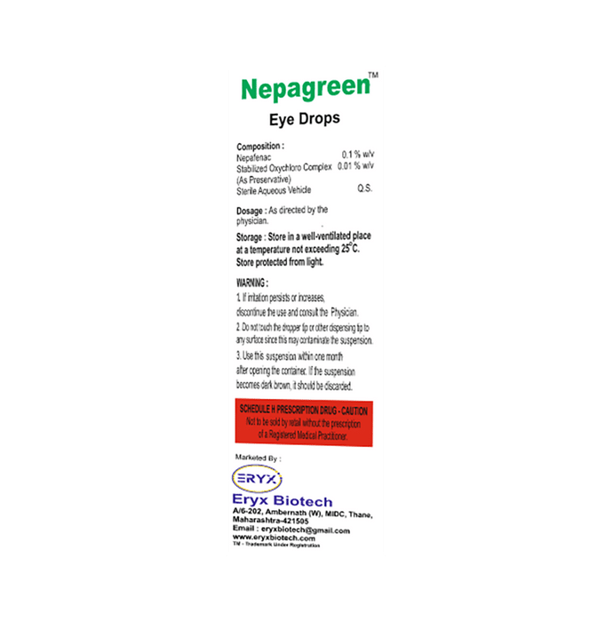 Nepagreen Eye Drop BAK Free    Nepafenac 0.1% w/v