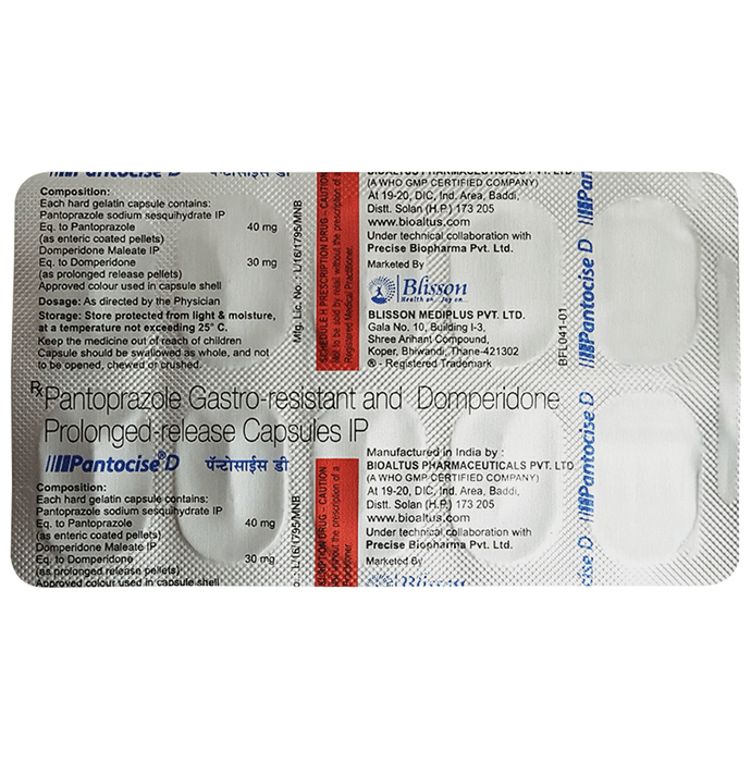 Pantocise D Capsule PR    Domperidone 30mg + Pantoprazole 40mg