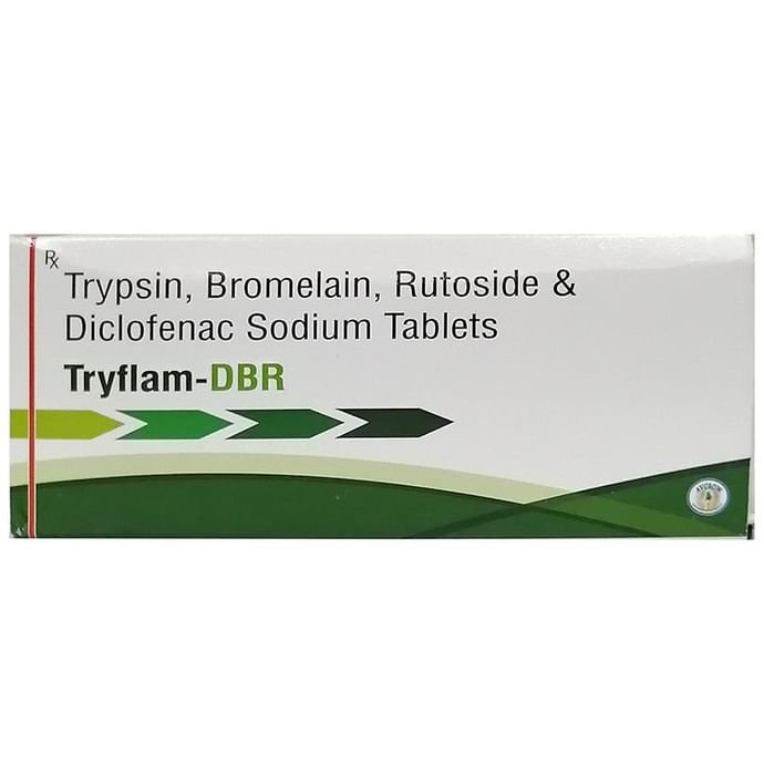 Tryflam-DBR Tablet    Trypsin 48mg + Bromelain 90mg + Rutoside 100mg + Diclofenac 50mg