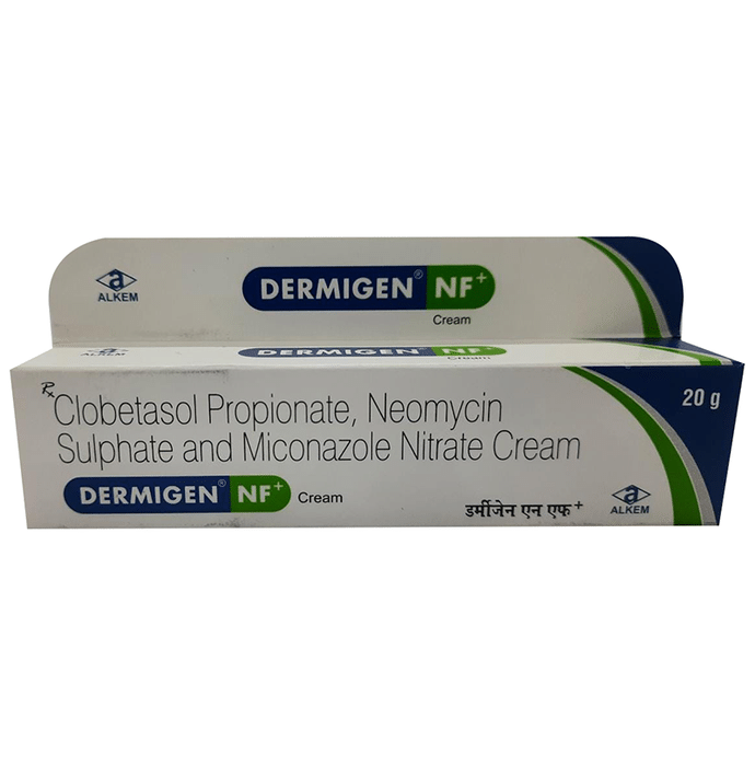 Dermigen NF+ Cream    Clobetasol 0.05% w/w + Miconazole 2% w/w + Neomycin 0.5% w/w