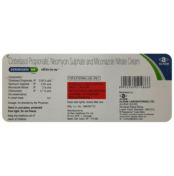 Dermigen NF+ Cream    Clobetasol 0.05% w/w + Miconazole 2% w/w + Neomycin 0.5% w/w