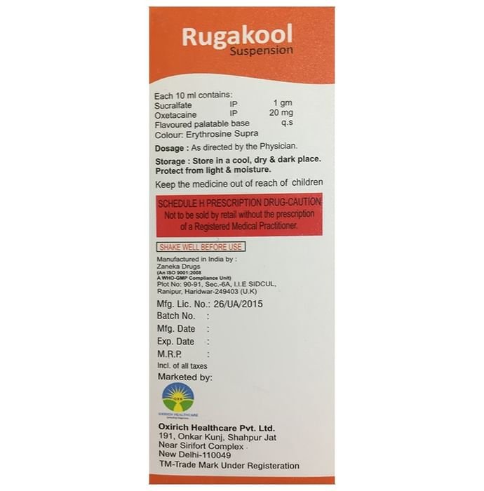 Rugakool Oral Suspension Orange    Sucralfate 1000mg + Oxetacaine 20mg