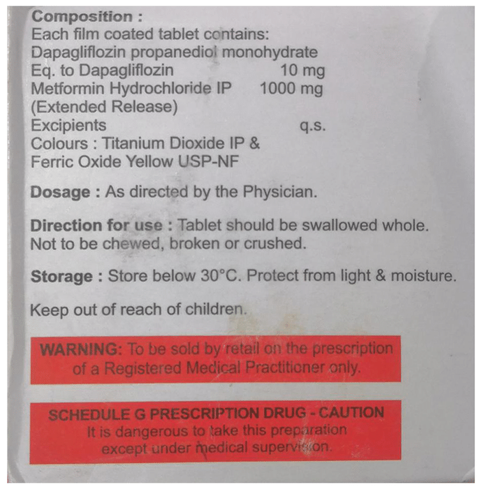 Dapalex M 10/1000 Tablet ER    Dapagliflozin 10mg + Metformin 1000mg