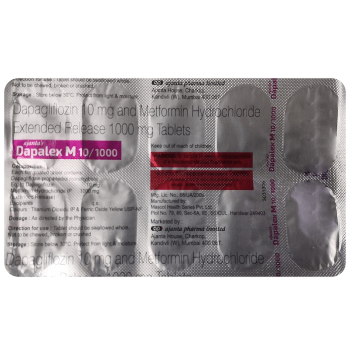 Dapalex M 10/1000 Tablet ER    Dapagliflozin 10mg + Metformin 1000mg