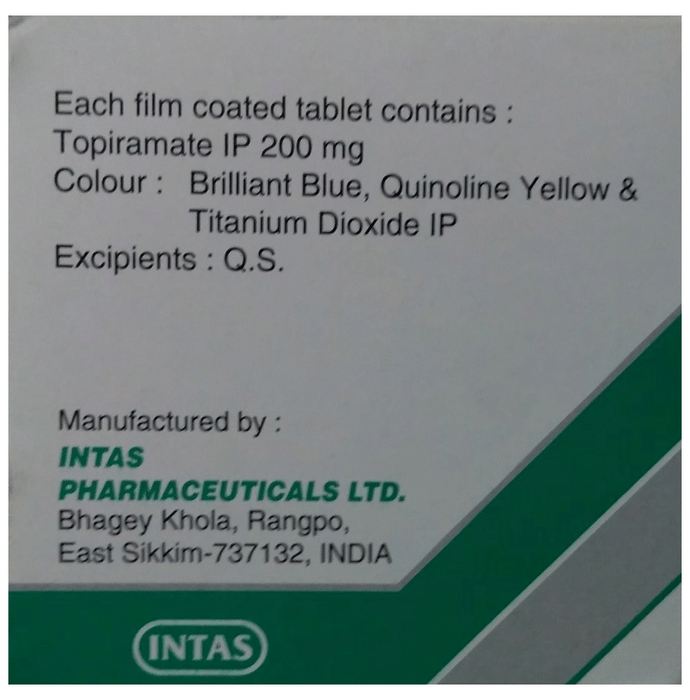 Topaz 200 Tablet    Topiramate 200mg