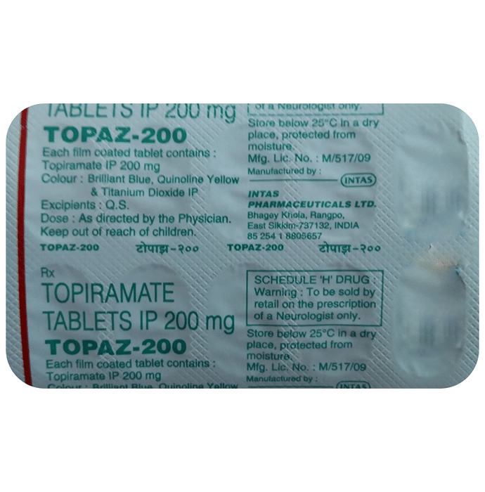 Topaz 200 Tablet    Topiramate 200mg