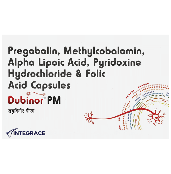 Dubinor PM Capsule    Alpha Lipoic Acid 100mg + Folic Acid 1.5mg + Methylcobalamin 750mcg + Pregabal