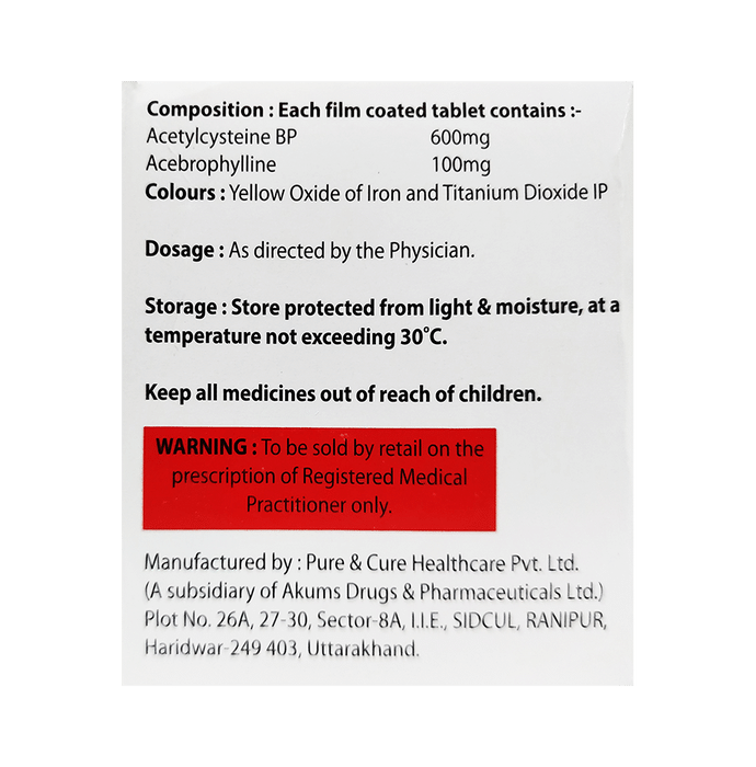 Toff-Weez Tablet    Acebrophylline 100mg + Acetylcysteine 600mg