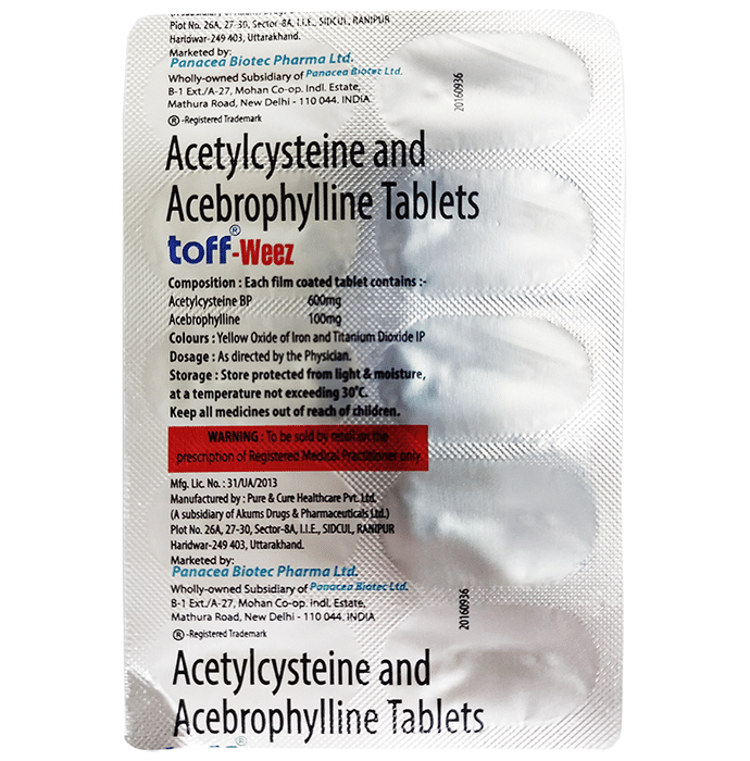 Toff-Weez Tablet    Acebrophylline 100mg + Acetylcysteine 600mg