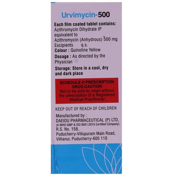 Urvimycin 500 Tablet    Azithromycin 500mg