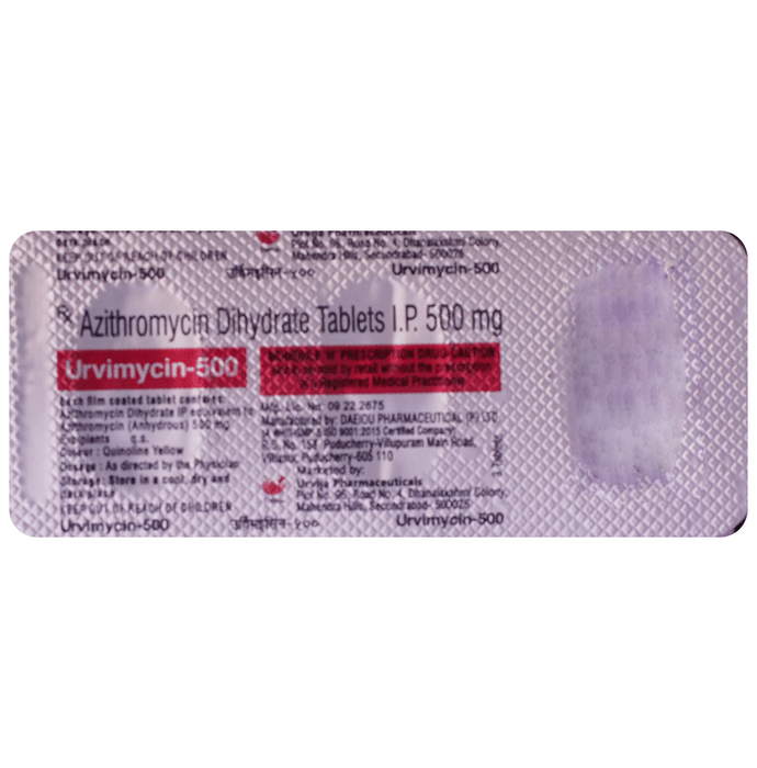 Urvimycin 500 Tablet    Azithromycin 500mg