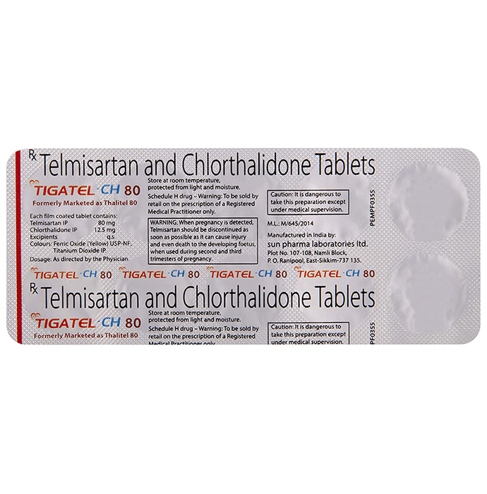 Tigatel-CH 80mg/12.5mg Tablet    Telmisartan 80mg + Chlorthalidone 12.5mg