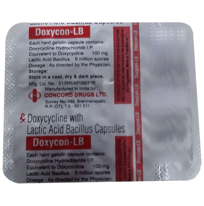 Doxycon-LB Capsule    Doxycycline 100mg + Lactobacillus 6Million spores