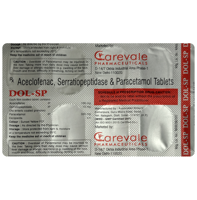 Dol-SP Tablet    Aceclofenac 100mg + Paracetamol 325mg + Serratiopeptidase 15mg