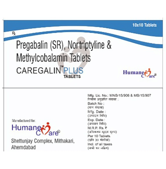 Caregalin Plus Tablet    Pregabalin 75mg + Nortriptyline 10mg + Methylcobalamin 1500mg