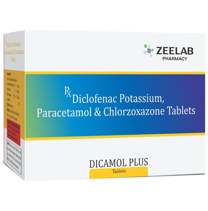 Dicamol Plus Tablet    Chlorzoxazone 250mg + Diclofenac 50mg + Paracetamol 325mg