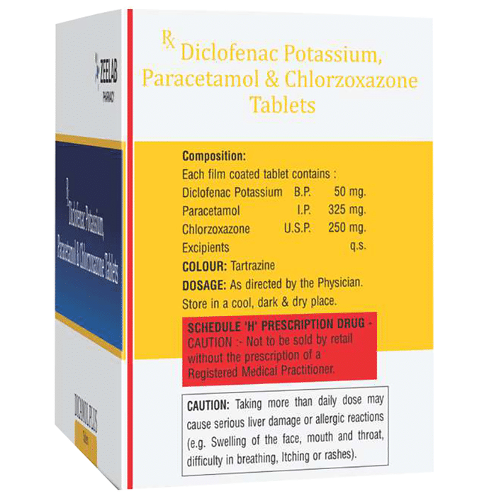 Dicamol Plus Tablet    Chlorzoxazone 250mg + Diclofenac 50mg + Paracetamol 325mg