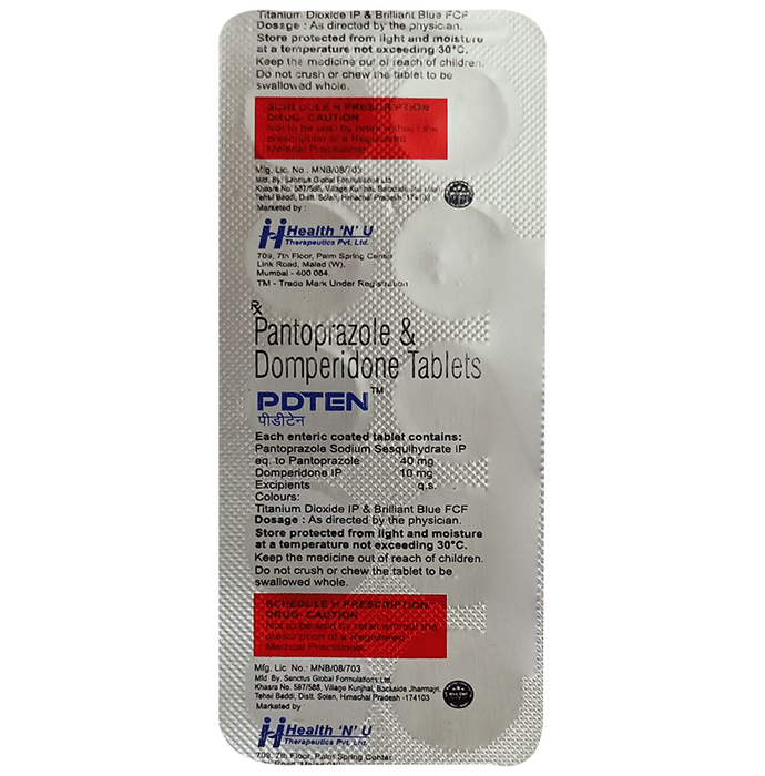 Pdten Tablet    Domperidone 10mg + Pantoprazole 40mg