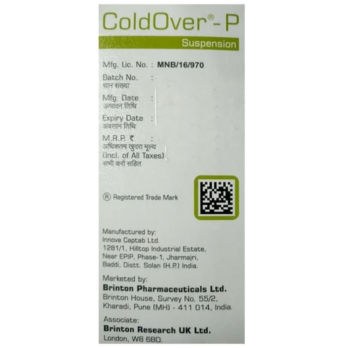 Coldover-P Oral Suspension Orange    Chlorpheniramine Maleate 2mg + Paracetamol 250mg + Phenylephrin