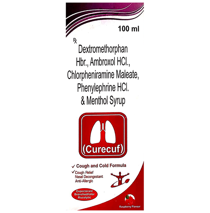 Curecuf Syrup Raspberry    Ambroxol 15mg/5ml + Dextromethorphan Hydrobromide 10mg/5ml + Phenylephrin