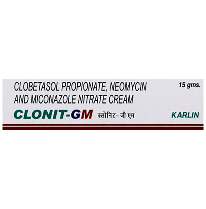 Clonit gm Cream    Clobetasol 0.05% w/w + Gentamicin 0.1% w/w + Miconazole 2% w/w