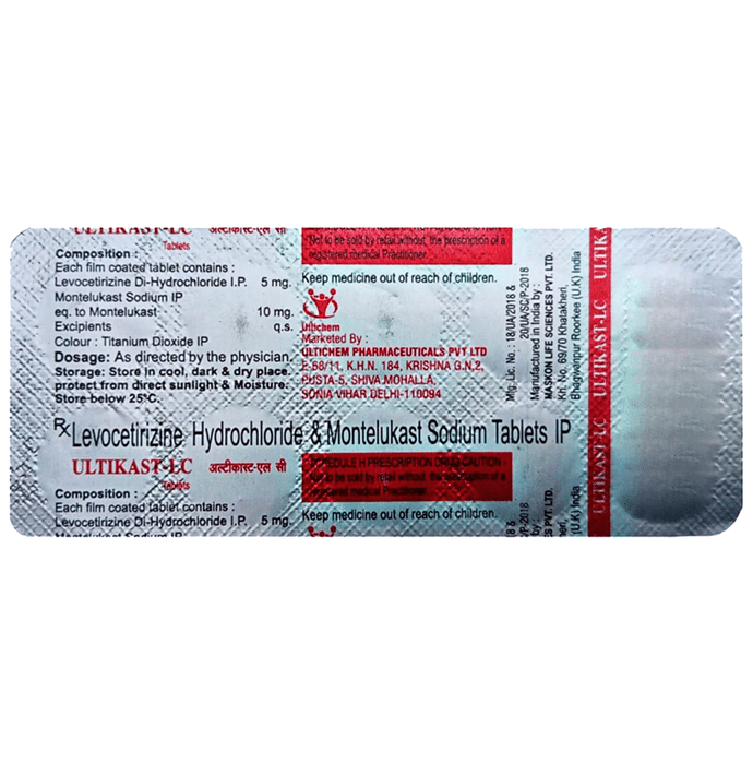 Ultikast-LC Tablet    Levocetirizine 5mg + Montelukast 10mg