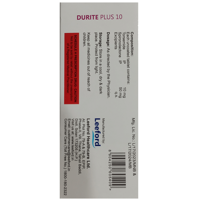 Durite Plus 10 Tablet    Spironolactone 50mg + Torasemide 10mg