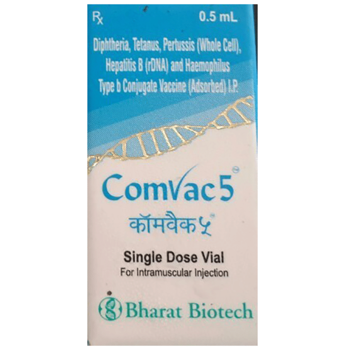 Comvac 5 Vaccine    Diphtheria Toxoid 30IU + Tetanus Toxoid 60IU + Pertussis Toxoid 4IU + Hepatitis 