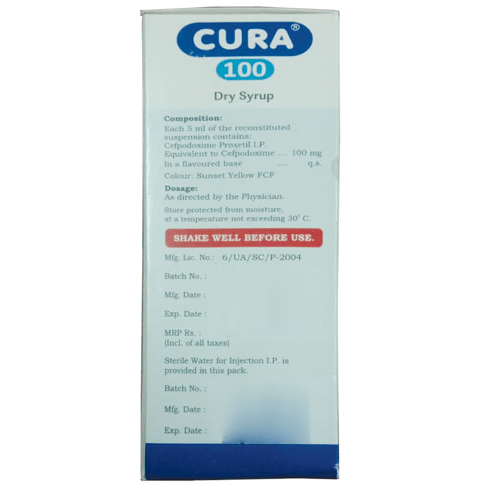 Cura 100 Dry Syrup    Cefpodoxime Proxetil 100mg