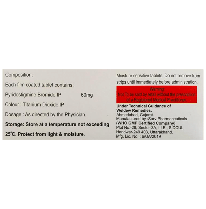 Pyrostig 60mg Tablet    Pyridostigmine 60mg