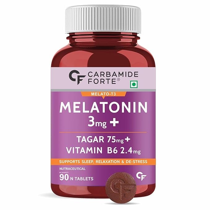 Carbamide Forte Melatonin 3mg+ | With Tagar & Vitamin B6 for Sleep, Relaxation & De-Stress | Tablet