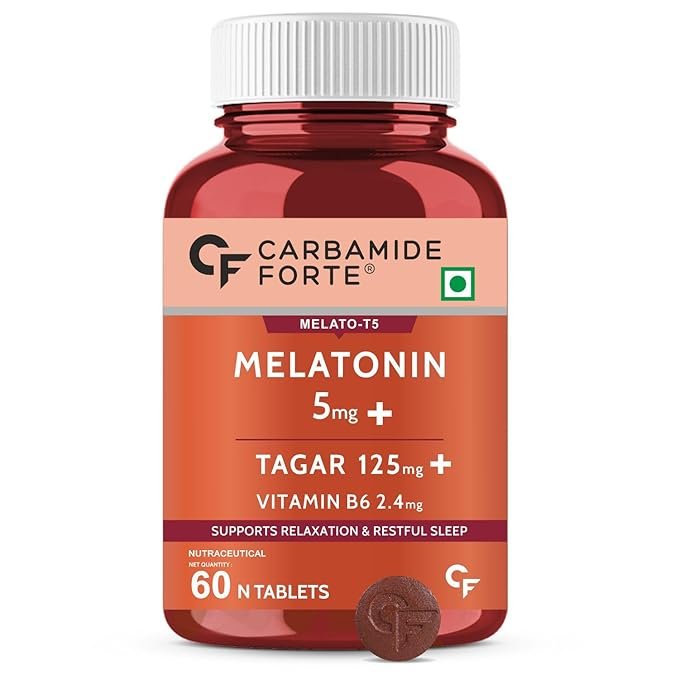 Carbamide Forte Melatonin 5mg+ | With Tagar & Vitamin B6 for Sleep, Relaxation & De-Stress | Tablet