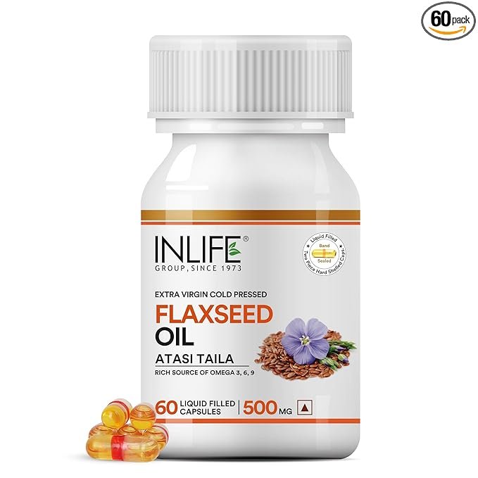 Inlife Extra Virgin Cold Pressed Flaxseed Oil | With Omega 3, 6 &amp; 9 | Liquid Filled Capsule