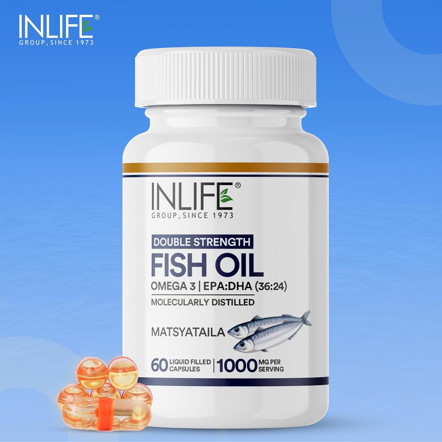 Inlife Fish Oil | Double Strength | Omega-3 1000mg | With EPA & DHA for Heart Health | Capsule