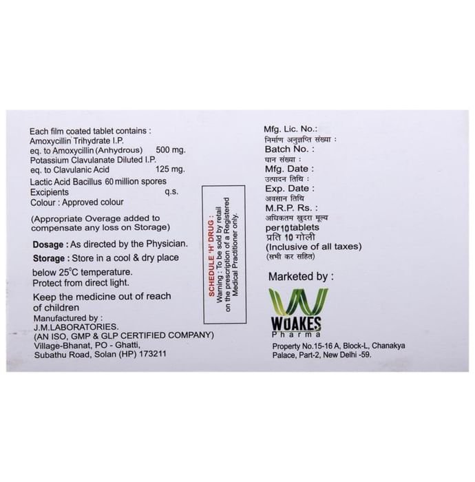 Acv-LB Tablet Amoxycillin 500mg + Potassium Clavulanate 125mg + Lactobacillus Acidophilus 60Million 