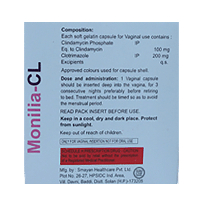 Monilia-CL Vaginal Capsule Clindamycin 100mg + Clotrimazole 200mg