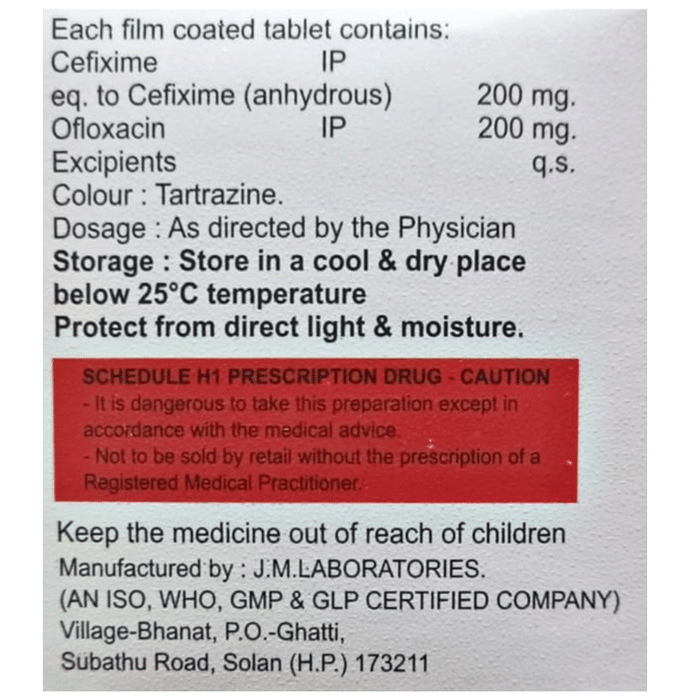 Cefichem-OF Tablet Cefixime 200mg + Ofloxacin 200mg