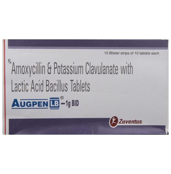 Augpen LB 1G Bid Tablet Amoxycillin 875mg + Clavulanic Acid 125mg + Lactobacillus 60Million spores