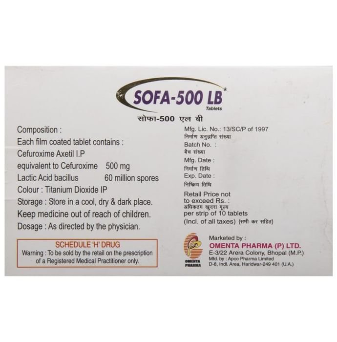 Sofa -500 LB Tablet Cefuroxime 500mg + Lactobacillus 60Million spores