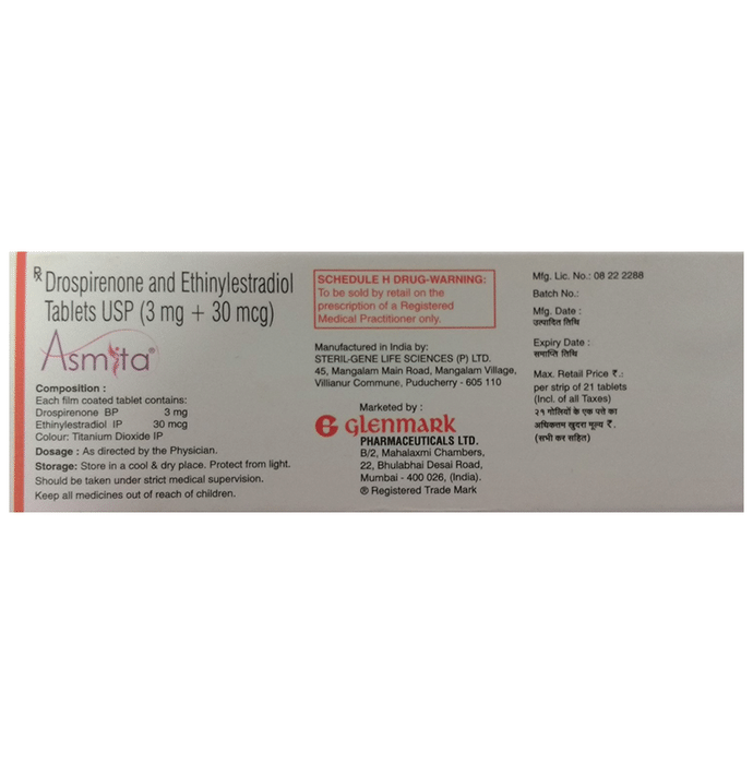 Asmita Tablet Ethinyl Estradiol 0.03mg + Drospirenone 3mg