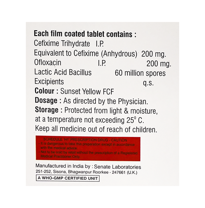 Cureta-O LB Tablet Cefixime 200mg + Ofloxacin 200mg + Lactobacillus 60Million spores