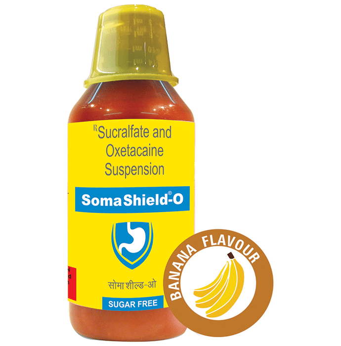 Somashield-O Oral Suspension Banana Sugar Free Sucralfate 1000mg/10ml + Oxetacaine 20mg/10ml