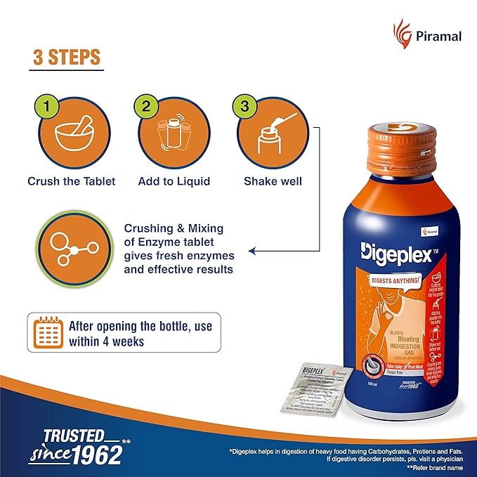 Digeplex Syrup | For Burps, Bloating, Indigestion, Gas & Loss of Appetite | Sugar-Free|100 ml Liquid